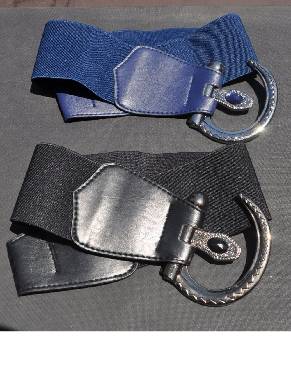 Women's Belt Hip High Waist Wide Navy Blue and Black Elastic Western Style